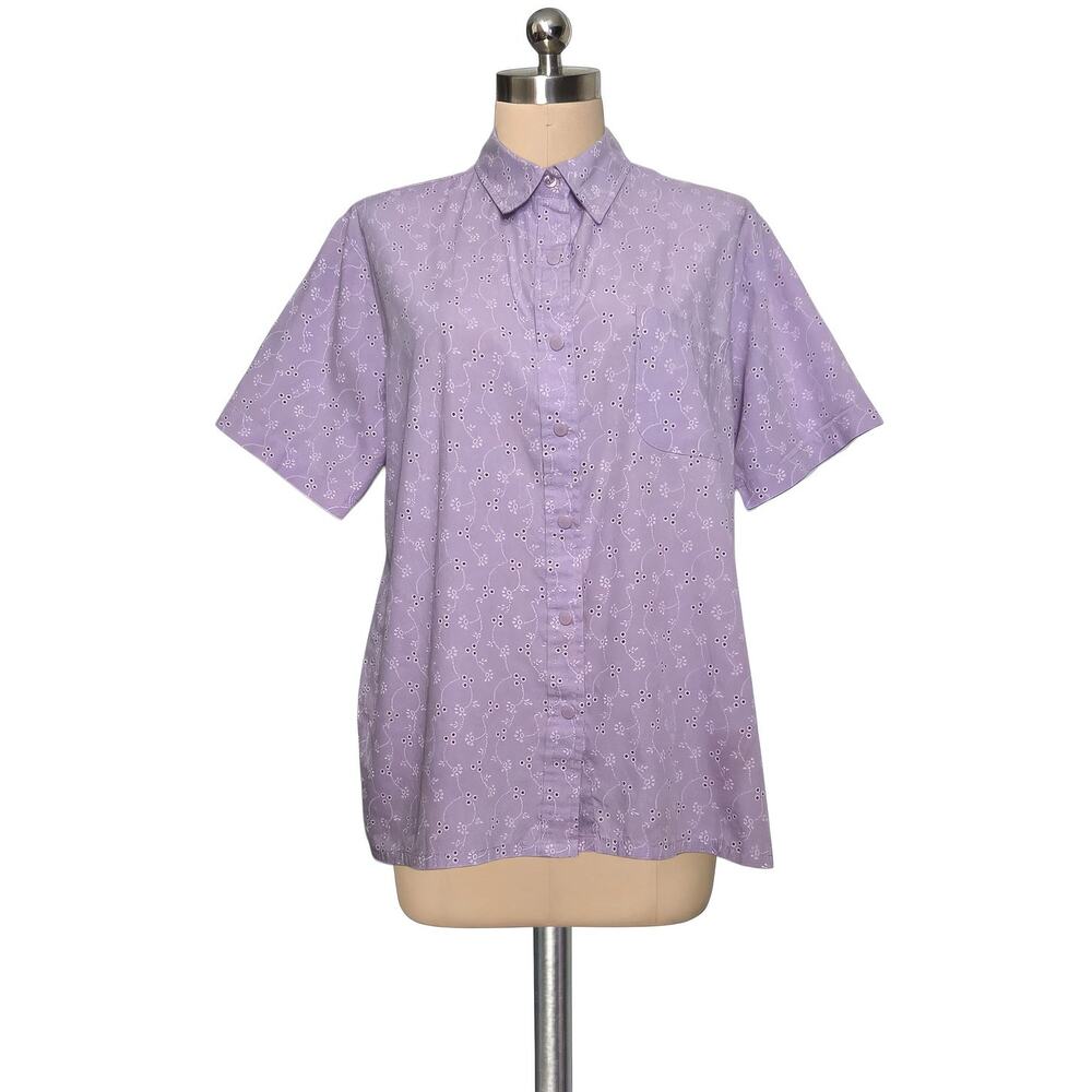 90's Y2K Vintage BocaBay Light Purple Print Button Front  Blouse Top L